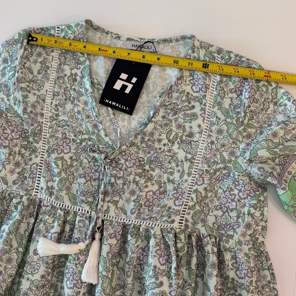Hawalili Green & Lavender Floral Boho Midi Dress- size S oversized - Picture 10 of 16